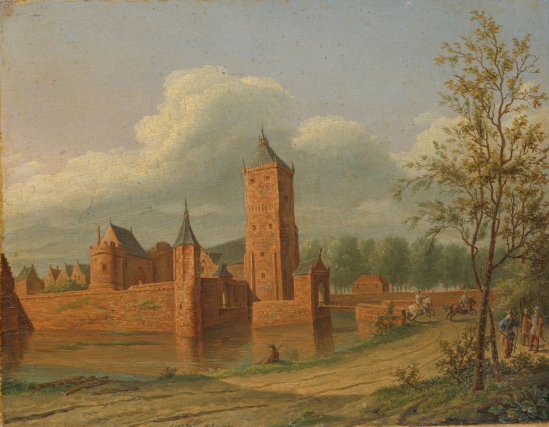 Paisaje con Batestein Castle cerca de Vianen, pintura al óleo de Jan Jacob Teyler van Hall