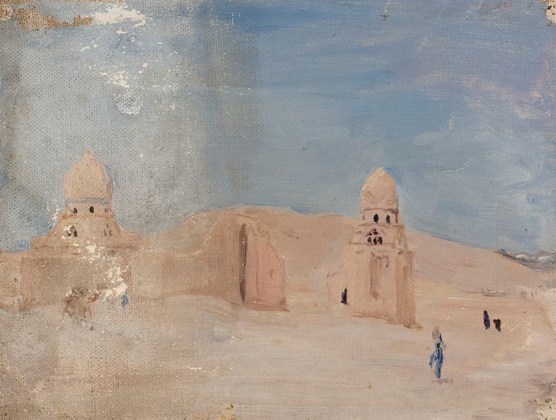 Temple. From the journey to Egypt 4 de Jan Ciągliński, pintura al óleo que representa un templo iluminado por la luz.