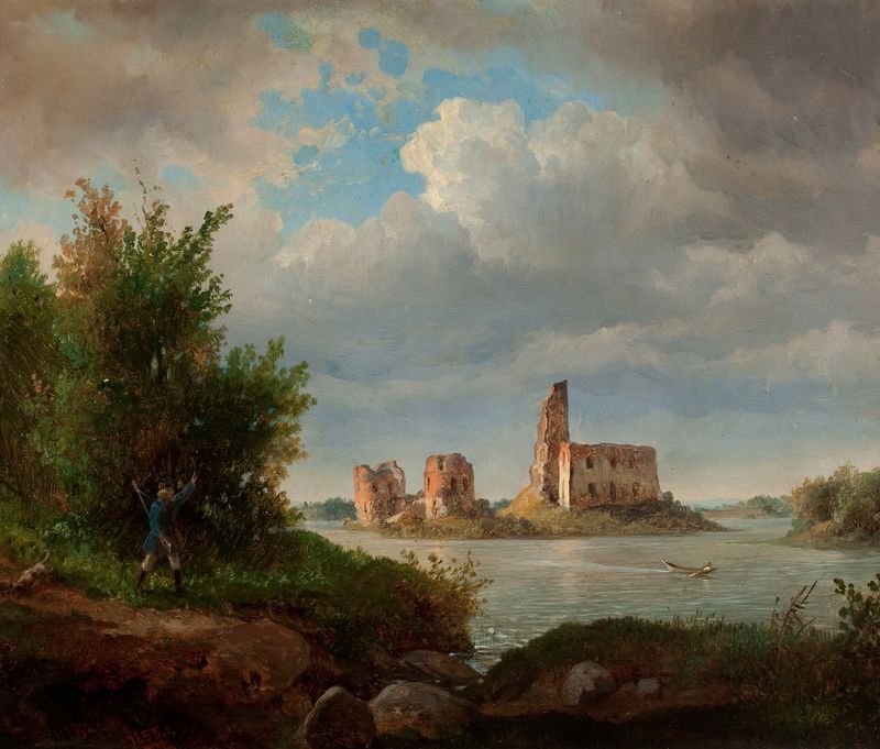 Ruínas do Castelo da Ilha Trakai de Wojciech Gerson, óleo sobre tela