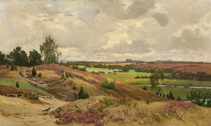Landscape with golden fields and azure sky by Paul Müller-Kaempff, oil painting