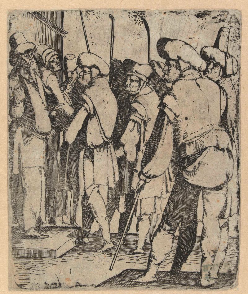 Jacob holds a blood-stained cloth in this etching by Aertgen Claesz van Leyden