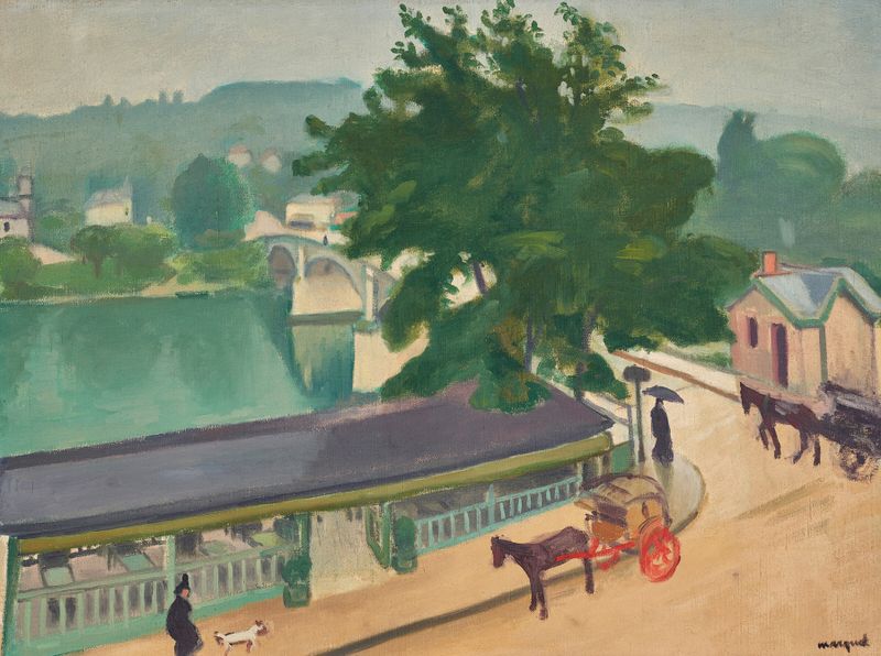 Paisaje de Le pont de Chennevières, temps gris de Albert Marquet, pintura al óleo