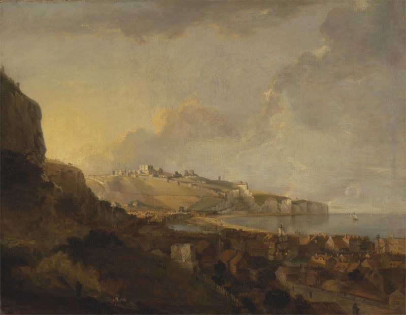 Dover by Richard Wilson, oil on canvas depicting cliffs and sea at sunset.