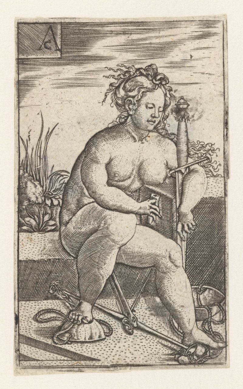 Engraving by Monogrammist AC depicting Justitia holding a scale