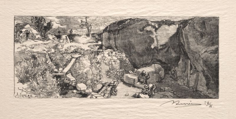 Gravura de Auguste Louis Lepère retratando uma paisagem de pedreira.