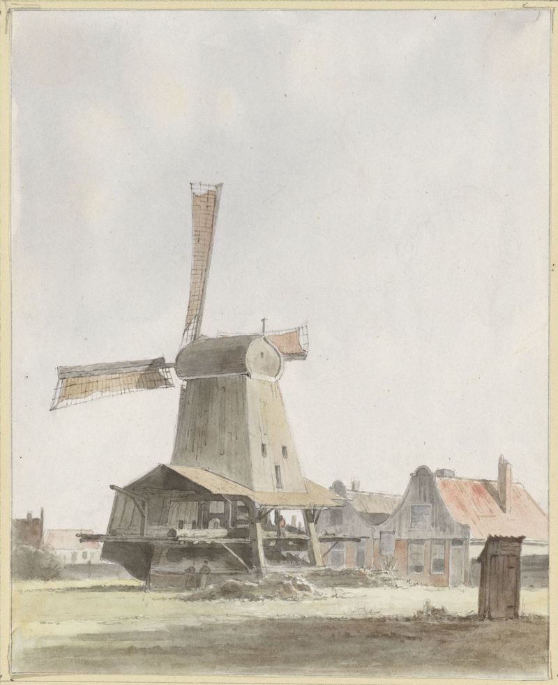Houtzaagmolen by Hendrik Abraham Klinkhamer, oil on canvas depicting a windmill.