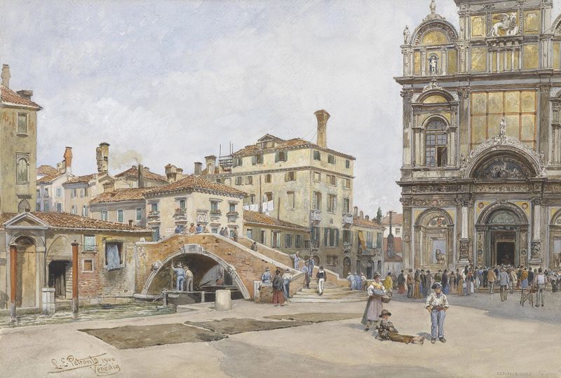 Venezia Sucola grande di San Marco de Ladislaus Eugen Petrovits, retratando a Basílica de São Marcos em pintura a óleo.