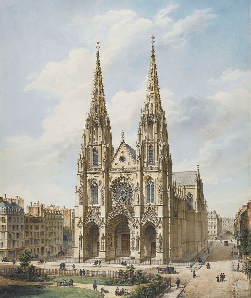 Église Sainte-Clotilde à Paris by Max Berthelin, oil on canvas, features a church with spires in morning light.