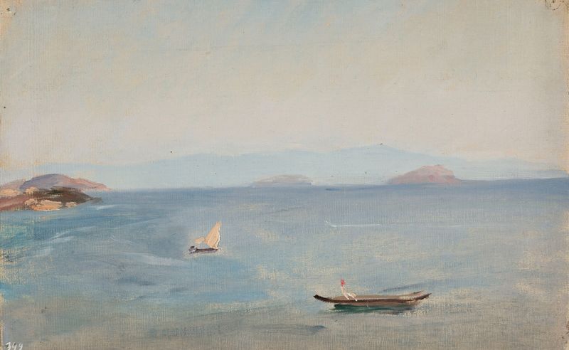 Paisaje de un litoral montañoso de Jan Ciągliński, pintura al óleo