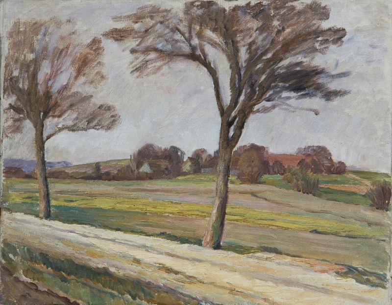 Paisaje con árboles y un pueblo de Walther Gamerith, medio desconocido