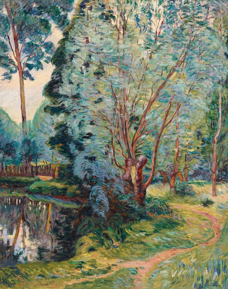 Paisagem com árvores e lago, óleo sobre tela de Armand Guillaumin