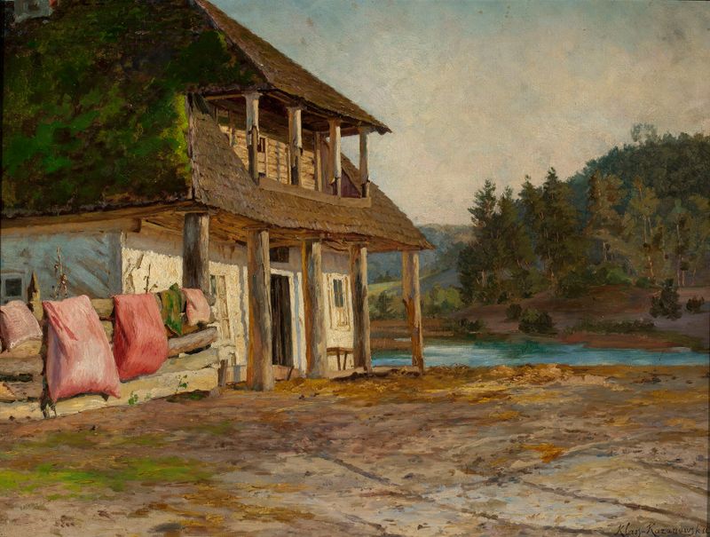 Wooden house by Maria Klass-Kazanowska, realism, depicting a rural landscape.