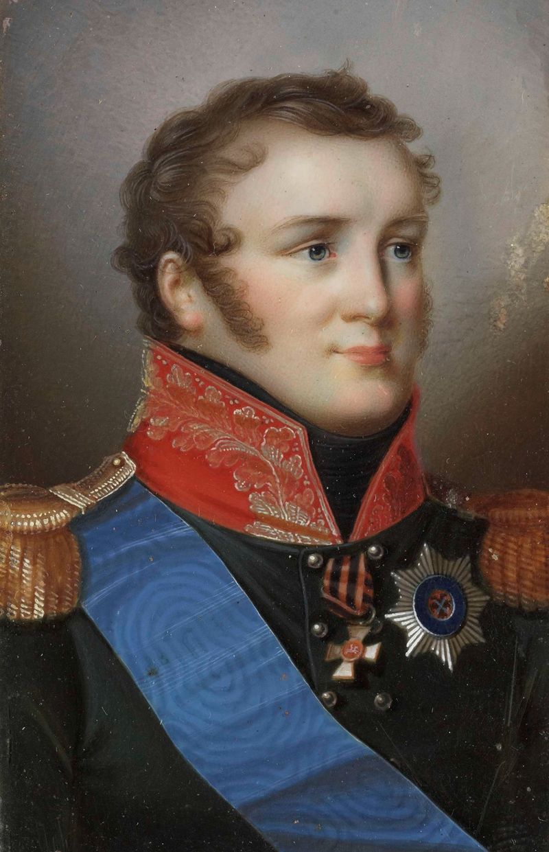 Retrato de Alejandro I de Domenico Bossi, medio marfil, representando al emperador en un uniforme elaborado.