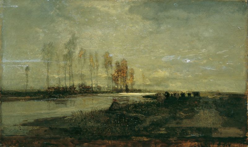 Landscape with bare trees and a river, oil painting by Emil Jakob Schindler