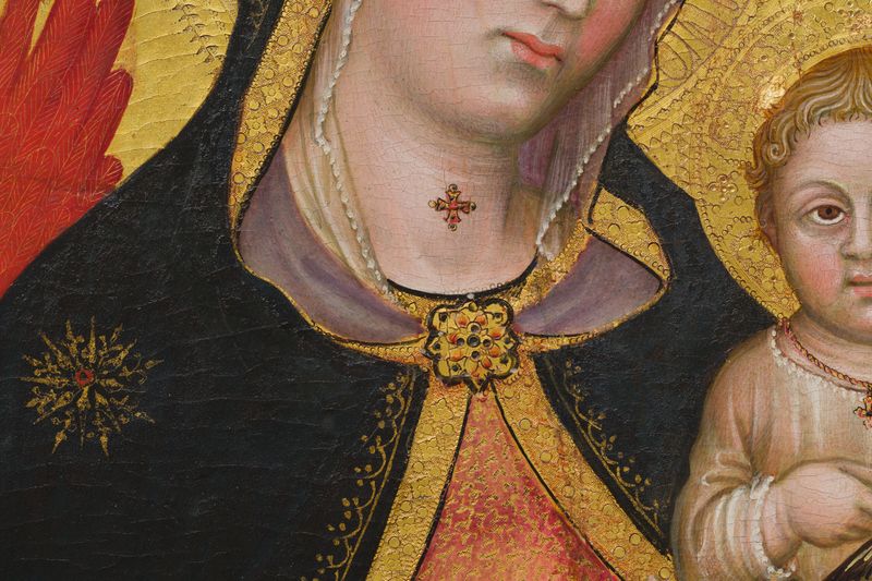 La Virgen y el Niño con Ángeles, temple y oro sobre panel de Taddeo di Bartolo