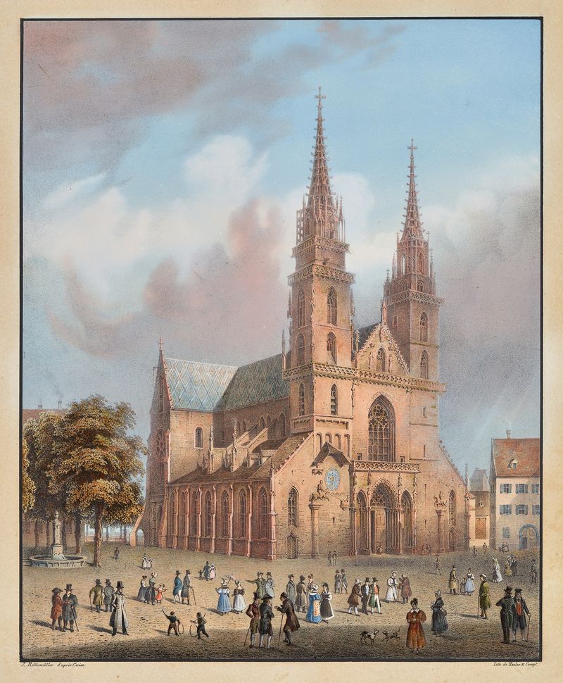 Vue de la cathédrale à Basle by Constantin Guise, depicting a cathedral with intricate façade in an unknown medium.