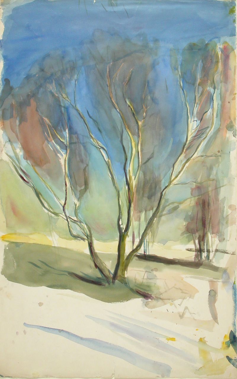 Landscape by Magnus Enckell, oil painting depicting a vibrant horizon and nature.