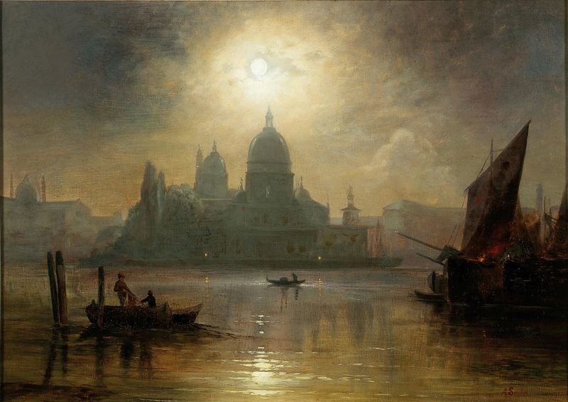 Venice, A Moonlit Night over the Santa Maria Salute by August Seidel, oil painting