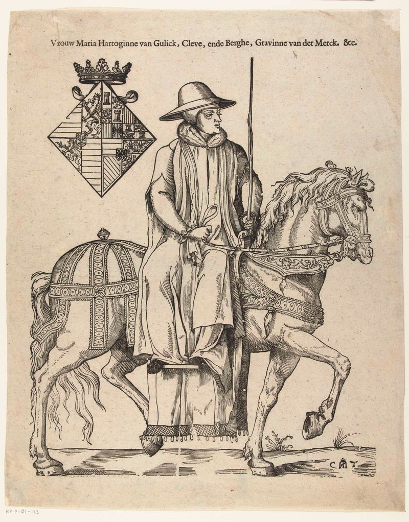 Retrato de Maria van Gulik a cavalo, papel, de Cornelis Anthonisz