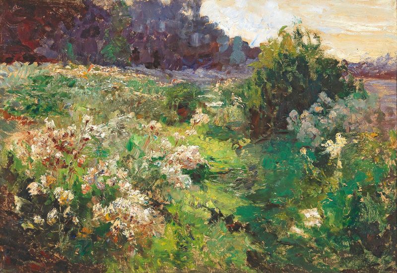 Landscape depicting a meadow with flowers, oil painting by Olga Wisinger-Florian