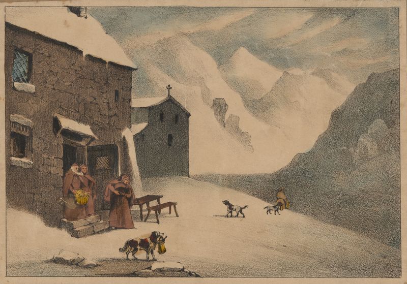 Historical scene depicting Napoleon and soldiers at a hospice, oil painting by William Spooner