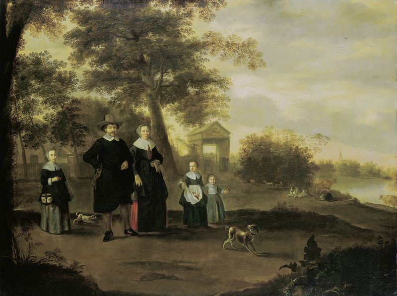 Retrato del predicador Reinier Halma y su familia, pintura al óleo de Jacques Muller