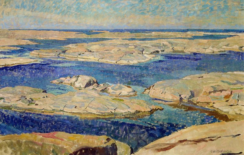 Marine scene with water and clouds by Carl Wilhelmson, oil painting.