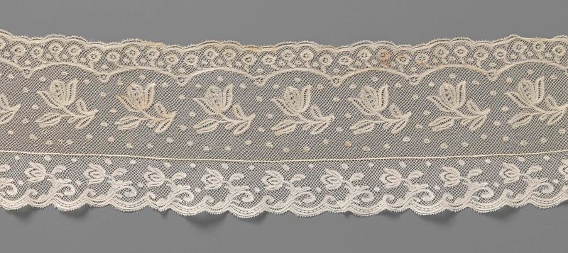 Obra de renda de Unknown Artist retratando uma tulipa pendente em cores vibrantes.