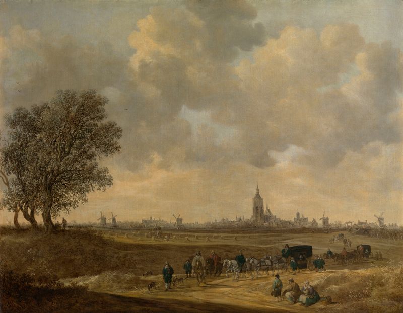 Paisaje de Jan van Goyen, óleo sobre lienzo que muestra un horizonte sereno y suaves nubes