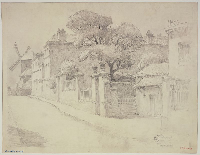La rue Montmartre de Ferdinand Boberg, óleo sobre tela retratando uma serena rua parisiense com edifícios em tons pastéis.