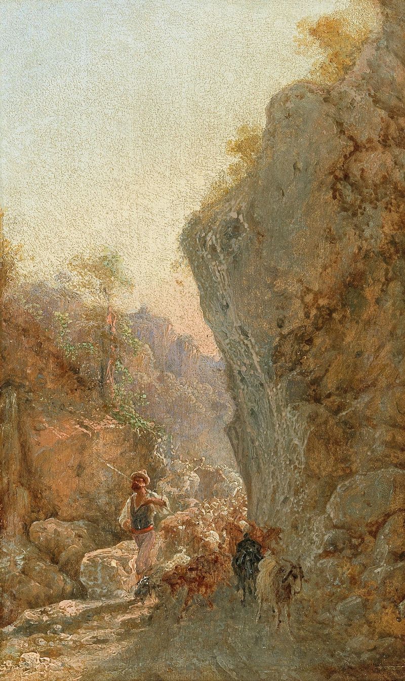Hirte mit Schafherde, óleo sobre lienzo de Girolamo Gianni, que representa un pastor con su rebaño.