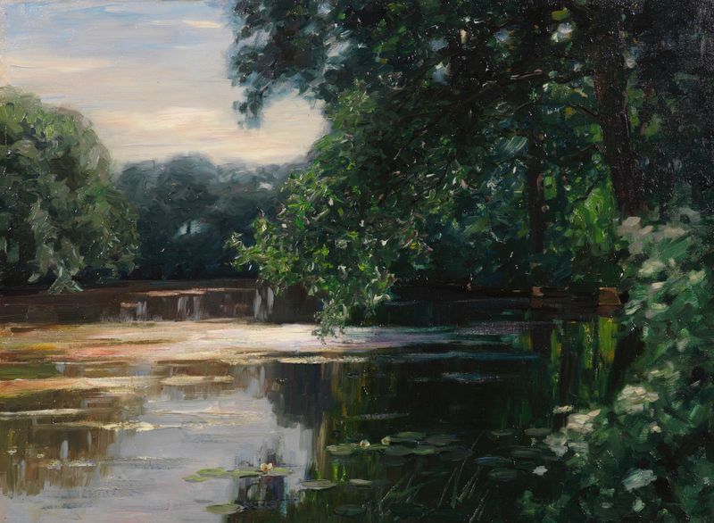 Teich, Viktring by Alexander Koester, oil on canvas depicting a serene lakeside landscape