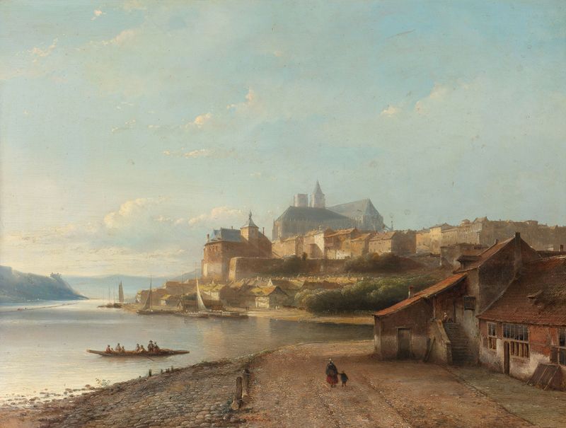 Rhine Fantasy by Kasparus Karsen, oil on canvas depicting a serene river landscape