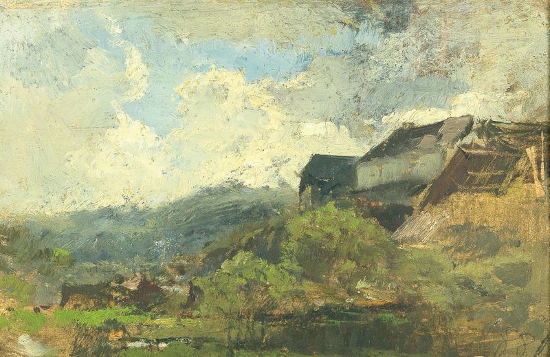 Estudio de Paisaje de Marie Egner, óleo sobre lienzo que representa una escena de bosque exuberante