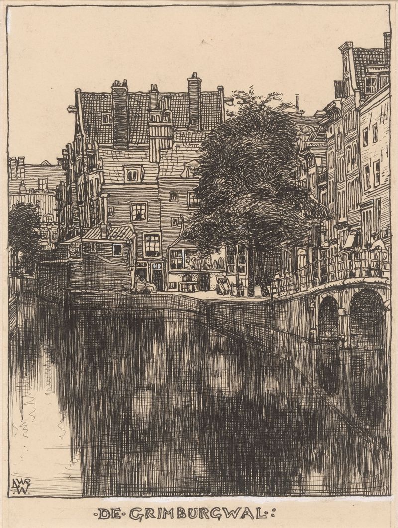 Escena de canal en Ámsterdam de Willem Wenckebach, óleo sobre lienzo