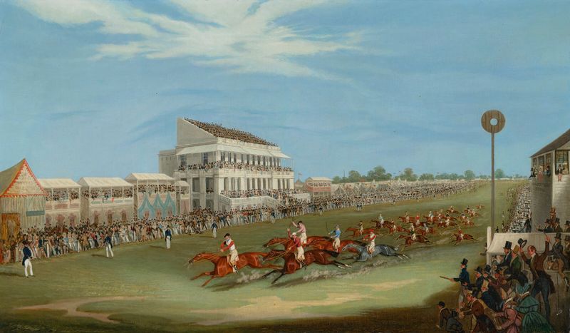 The Finish of the Derby Stakes, 1833, oil on canvas by James Pollard depicting a horse race