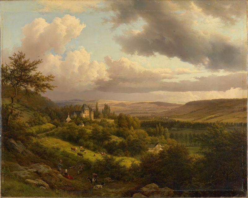 Luxemburgische Landschaft mit Blick auf Schloss Berg, oil on canvas by Barend Cornelis Koekkoek