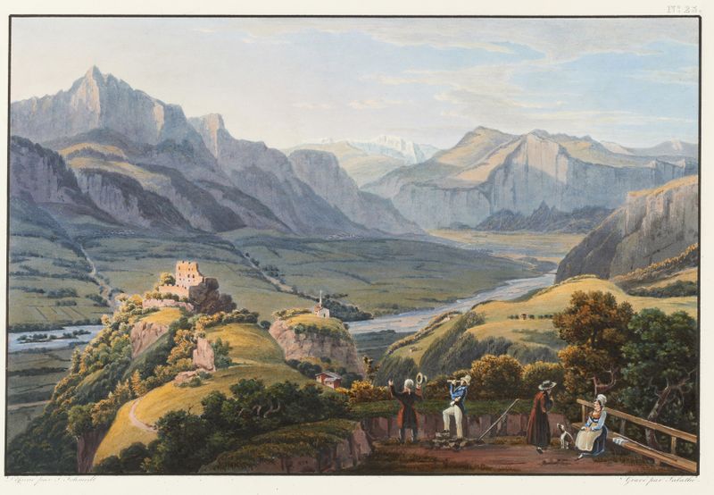 Landscape with lush hills and distant mountains by Johann Ludwig Bleuler, medium unknown.
