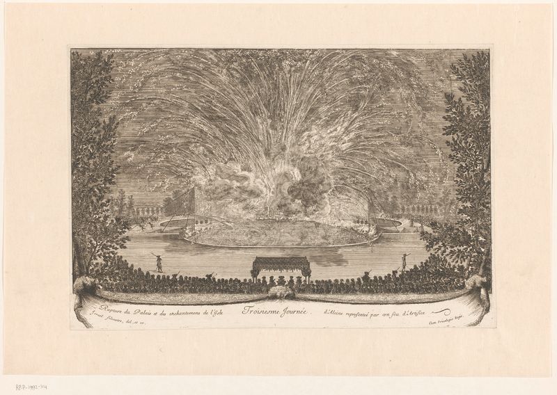 Einde van de feestelijkheden op Versailles met vuurwerkspektakel, grabado de Unknown Artist