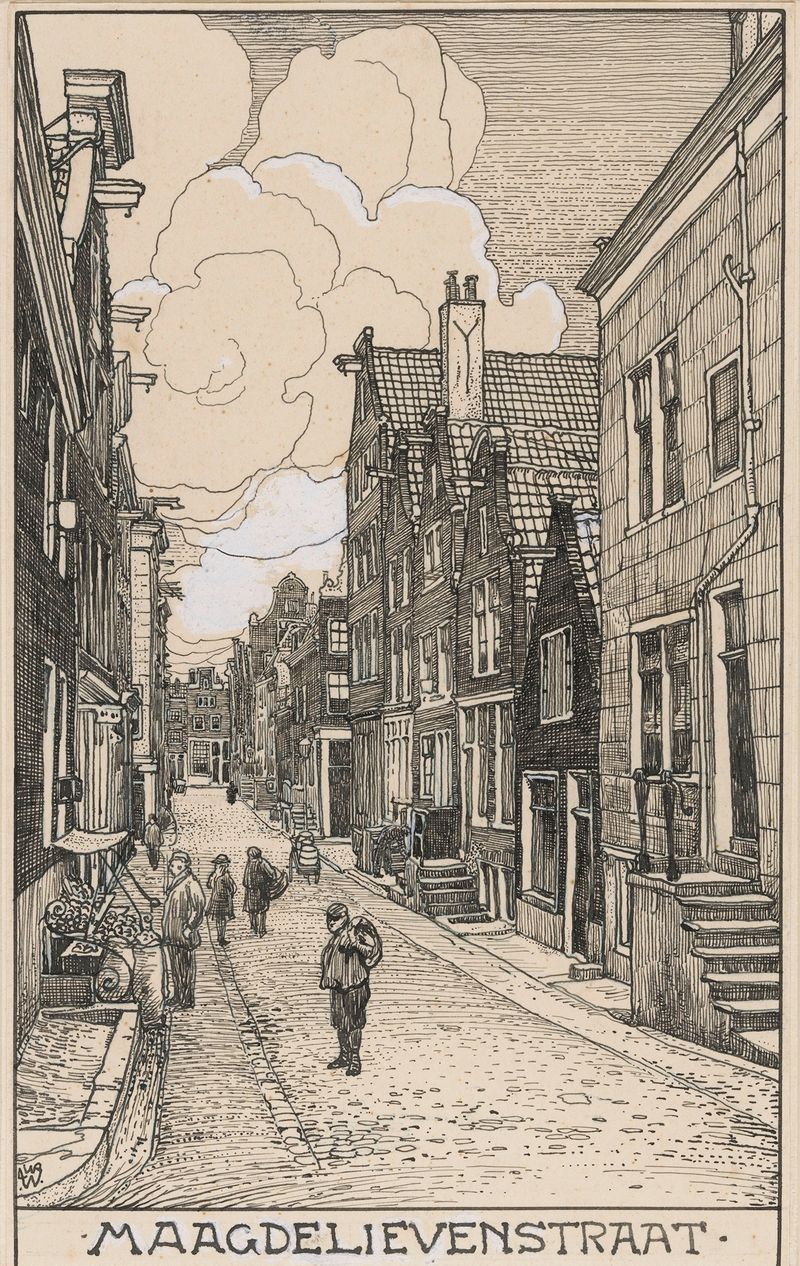 De Maagdelievenstraat te Amsterdam de Willem Wenckebach, óleo sobre lienzo que representa una escena serena del canal.