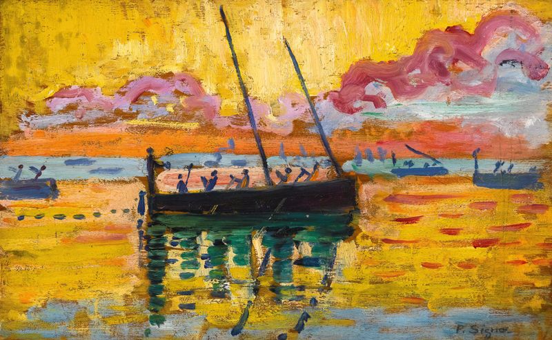 Escena costera de Paul Signac, óleo de 1891 que representa un paisaje marino sereno.