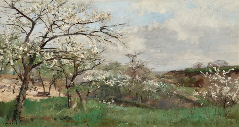 Arbres en fleurs de Pierre Emmanuel Damoye, óleo sobre tela representando flores vibrantes.