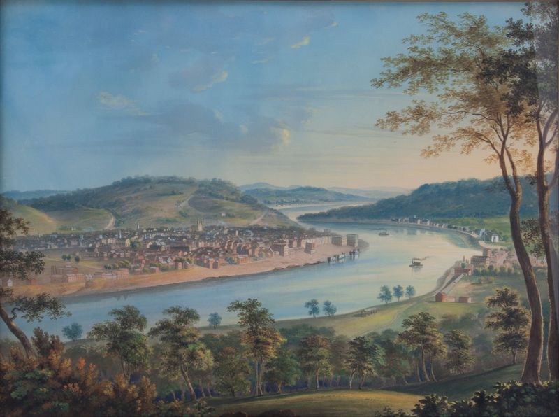 Landscape view of Cincinnati with sunset, oil on canvas by John Caspar Wild