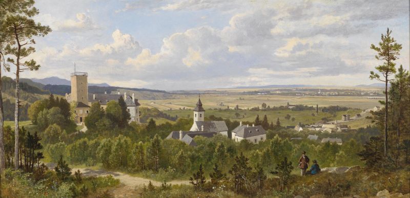 Landscape oil painting by Leopold Munsch featuring gentle hills and golden light