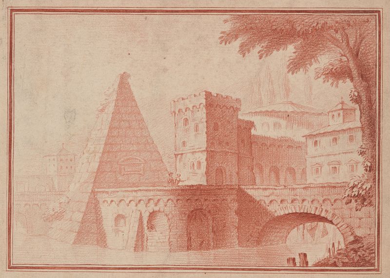 Ier Vue de Rome engraving by Jean-François Janinet, depicting a panoramic landscape with the Tiber River.