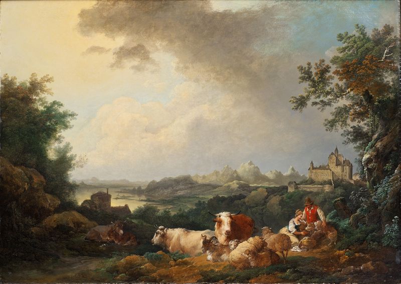 Landscape with Resting Cattle, pintura al óleo de Philip James de Loutherbourg