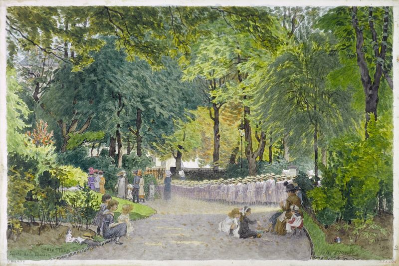 Paisagem de Square de la Mairie du XIVème arrondissement de Félix Brard, pintura a óleo