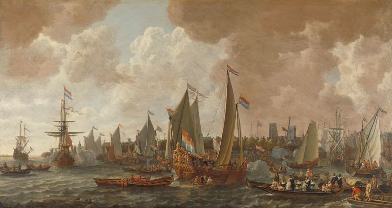 Arrival of Charles II, King of England, in Rotterdam, oil on canvas by Lieve Pietersz. Verschuier