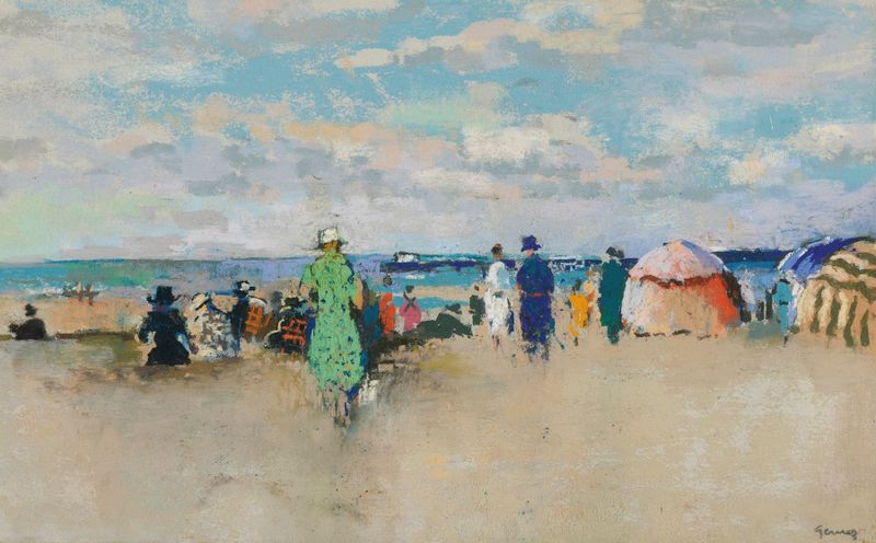 Escena marina con olas y playa, óleo sobre lienzo de Paul-Elie Gernez