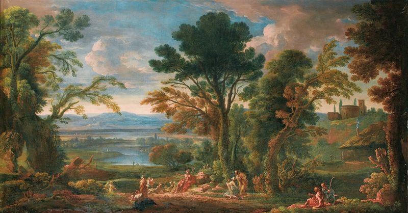 Landscape with the preaching of St John the Baptist, óleo sobre lienzo de Circle of Andrea Locatelli